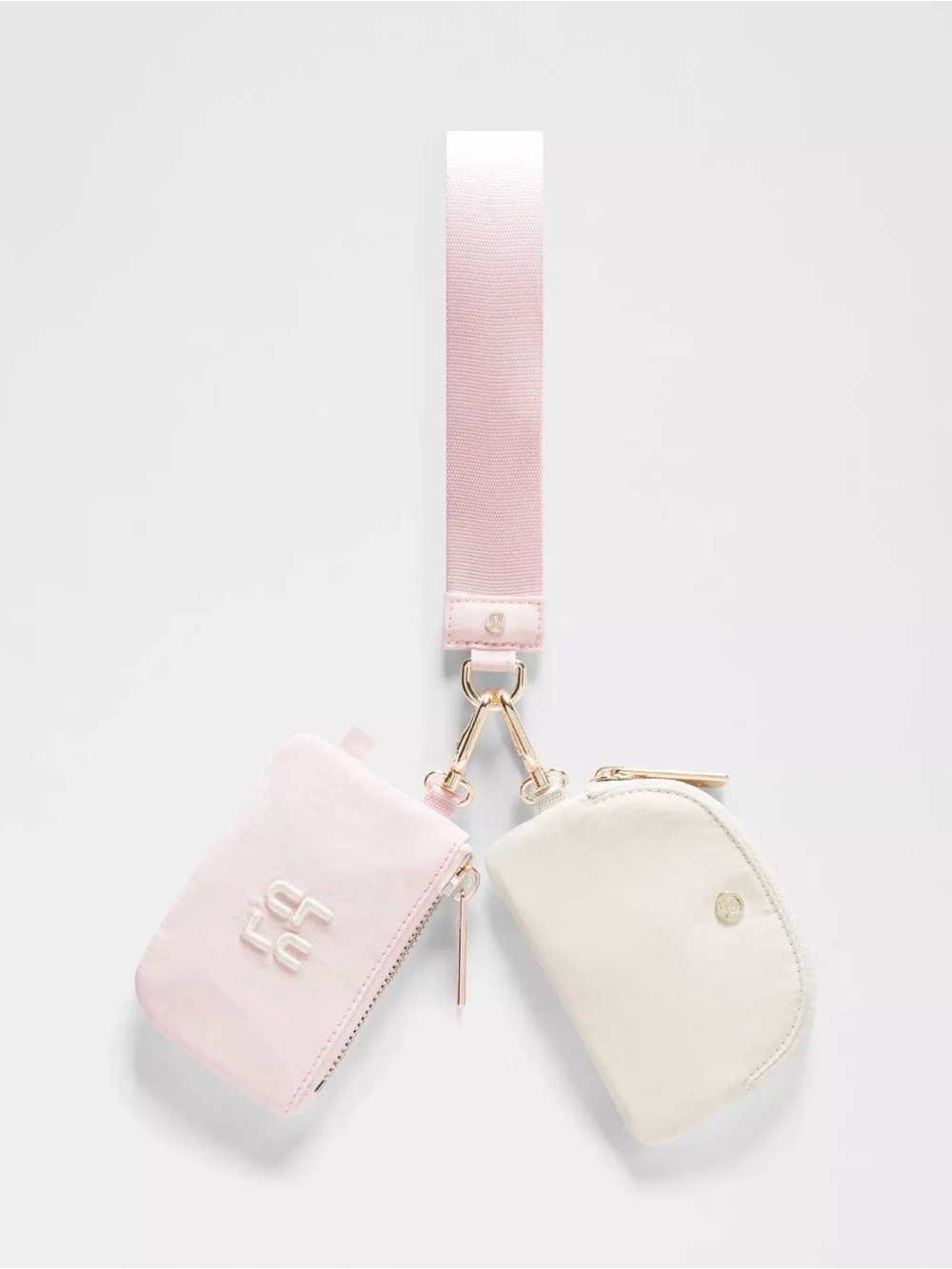 lululemon dual Pink & Cream Dual Pouch Wristlet Keyholder